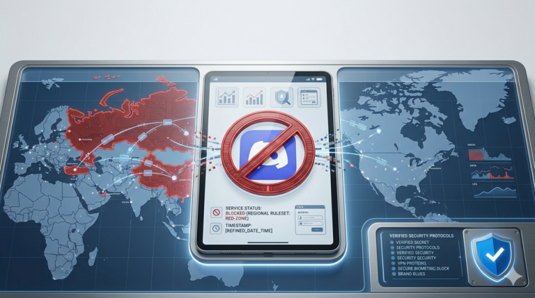 Discord blocked in your country — VPN fix illustration showing blocked access map