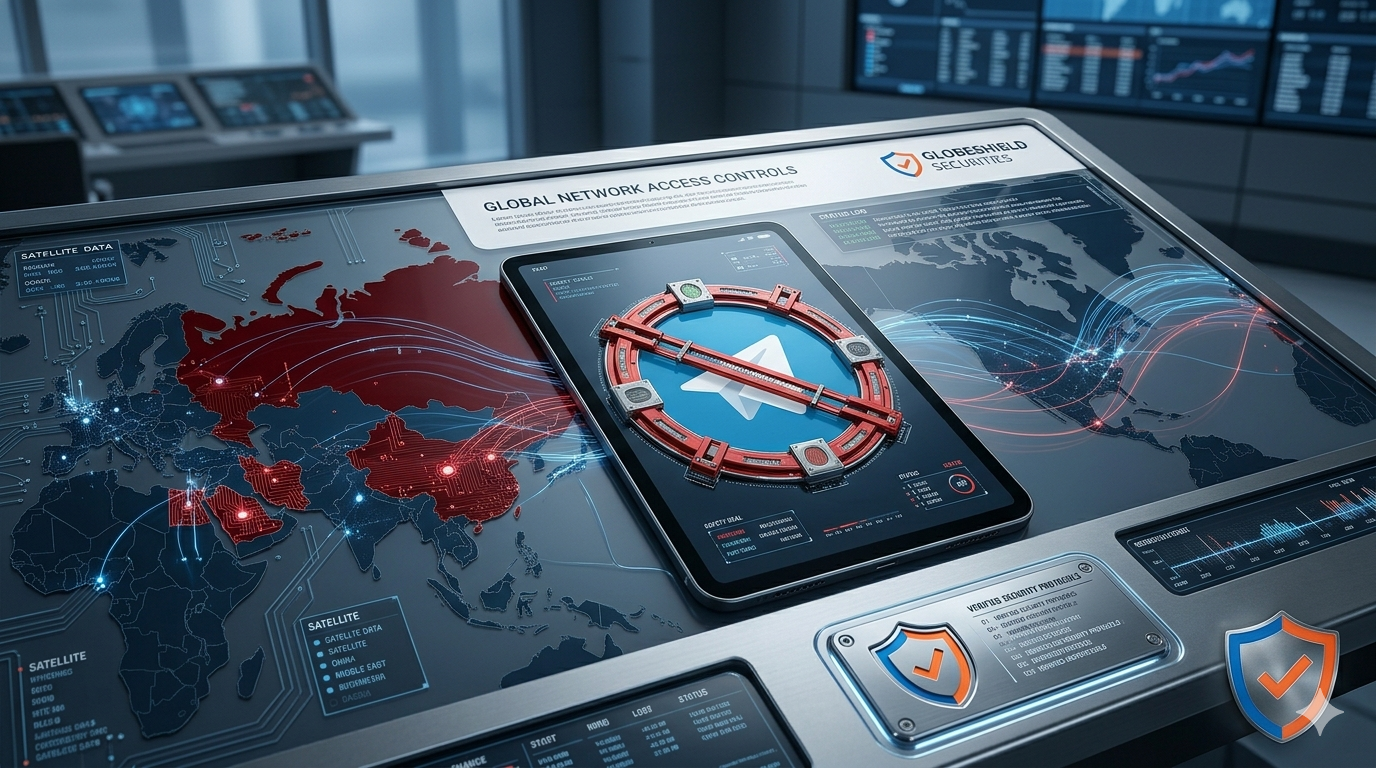 Telegram blocked in your country — VPN fix illustration showing restricted countries