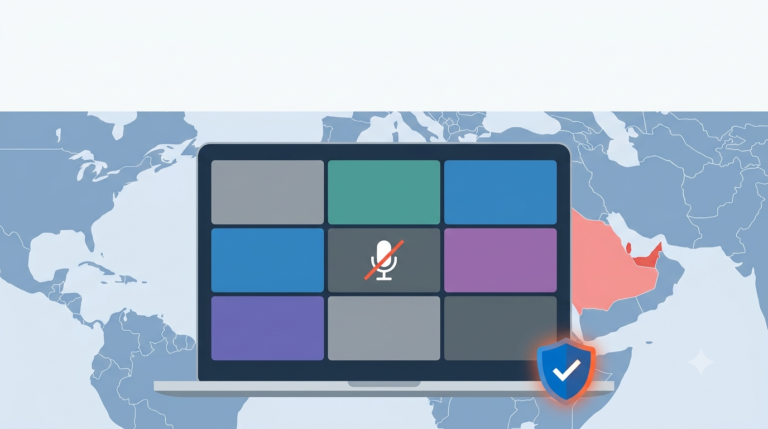 Zoom and Teams blocked in the Gulf — VPN fix illustration showing restricted video calling region